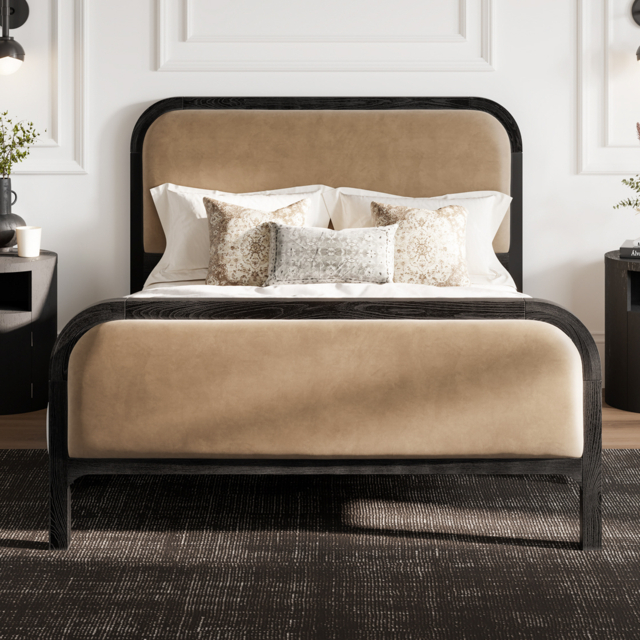 LPD Ines Black Wooden Bed with Mole Velvet Upholstery Kingsize - image 1