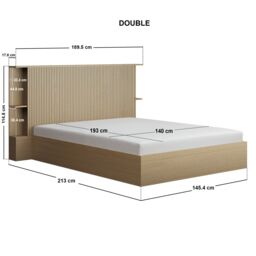 SOLACE+CO Zora Ottoman Hotel Bed with Headboard Shelves Oak Double - thumbnail 7