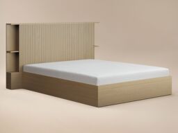 SOLACE+CO Zora Ottoman Hotel Bed with Headboard Shelves Oak Double - thumbnail 5