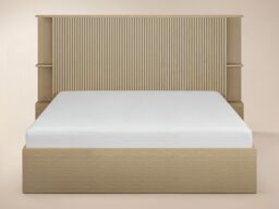 SOLACE+CO Zora Ottoman Hotel Bed with Headboard Shelves Oak Double - thumbnail 6