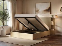 SOLACE+CO Zora Ottoman Hotel Bed with Headboard Shelves Oak Double - thumbnail 3