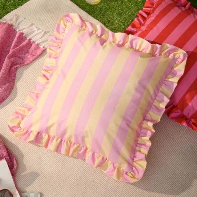 Furn Palm Royale 50 x 50cm Stripe Ruffle Outdoor Cushion Polyester-Yellow & Pink - image 1