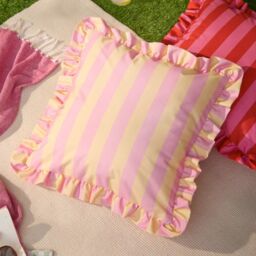 Furn Palm Royale 50 x 50cm Stripe Ruffle Outdoor Cushion Polyester-Yellow & Pink