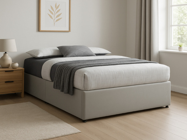 Sareer Flat-Pack Divan Bed Base Double Light Grey Velvet - image 1