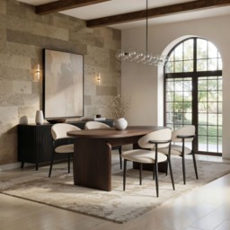 SOLACE+CO Varm & Cyra Dining Table Set with Beige Chenille Chairs Table + 4 Chairs-Walnut - thumbnail 1