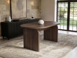 SOLACE+CO Varm & Cyra Dining Table Set with Beige Chenille Chairs Table + 4 Chairs-Walnut - thumbnail 2