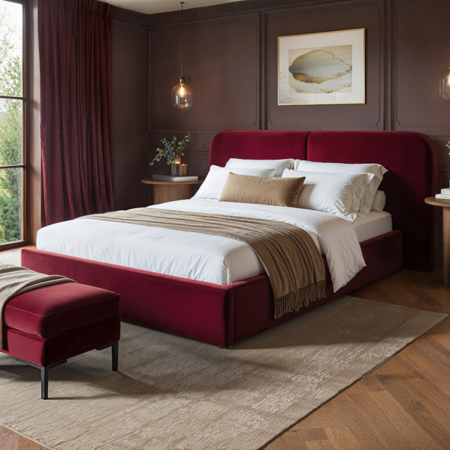 SOLACE+CO Lena Ottoman Bed Burgundy Velvet Kingsize - image 1