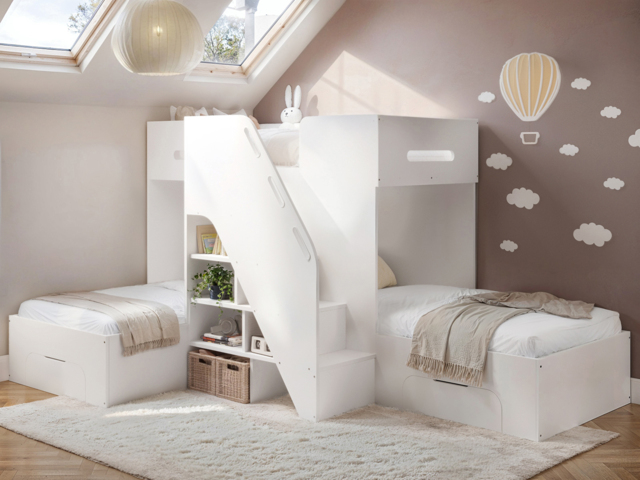 Flair Mason Staircase Triple Sleeper with Storage White