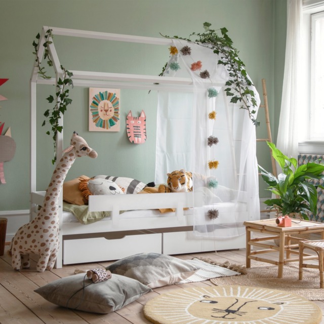 Hoppekids Shorty Housebed with Safety Rail and Drawers White - image 1