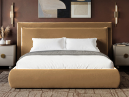 SOLACE+CO Sigrid Sand Velvet Cushion Headboard Ottoman Bed Kingsize - thumbnail 2
