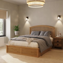 GFW Madrid Wooden Ottoman Storage Bed-Oak-Double