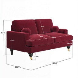 SOLACE+CO Addison 2 Seater Sofa with Caster Legs Burgundy Velvet - thumbnail 6