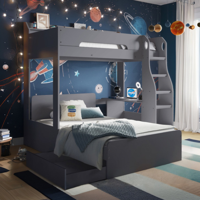 Flair Cosmic L Shaped Triple Bunk Bed Grey - image 1
