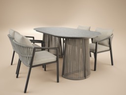 SOLACE+CO Hana Oval Garden Dining Table Grey with Lynden Chairs Set of 4 Dark Brown - thumbnail 3