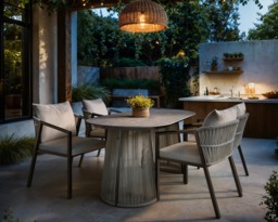 SOLACE+CO Hana Oval Garden Dining Table Grey with Lynden Chairs Set of 4 Dark Brown - thumbnail 2