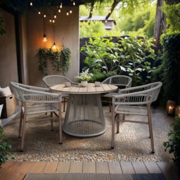 SOLACE+CO Hana Round Table & Set of 4 Lita Chairs Garden Dining Set White & Beige