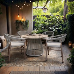 SOLACE+CO Hana Round Table & Set of 4 Lita Chairs Garden Dining Set White & Beige