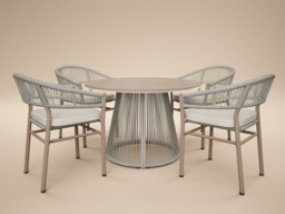 SOLACE+CO Hana Round Table & Set of 4 Lita Chairs Garden Dining Set White & Beige - thumbnail 2
