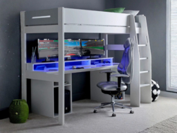 Kids Avenue Urban High Sleeper Loft Gaming Bed with Desk White & Grey - thumbnail 2