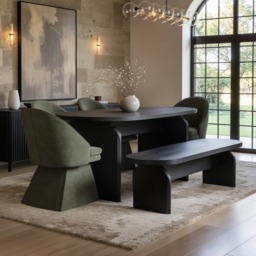 SOLACE+CO Varm Black Extendable Table with Bench & Aiko Chairs Dining Set 5 Chairs