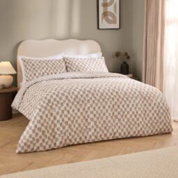 HÖEM Nyhavn Reversible Checkerboard Duvet Cover Set Cotton-Tobacco-SuperKing - thumbnail 1