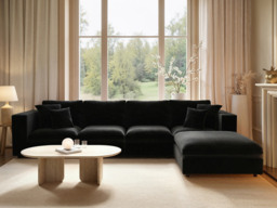 SOLACE+CO Asher Large Sofa with Reversible Footstool-Black Velvet - thumbnail 2