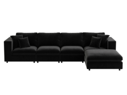 SOLACE+CO Asher Large Sofa with Reversible Footstool-Black Velvet - thumbnail 4
