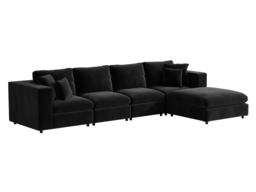 SOLACE+CO Asher Large Sofa with Reversible Footstool-Black Velvet - thumbnail 3