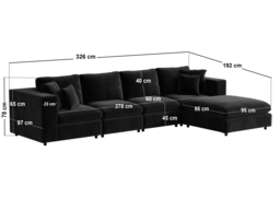SOLACE+CO Asher Large Sofa with Reversible Footstool-Black Velvet - thumbnail 5