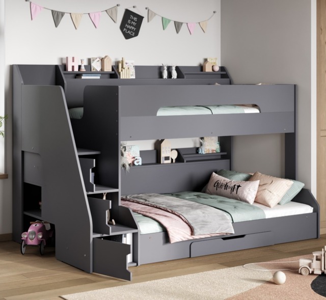 Flair Slick Staircase Triple Bunk Bed with Storage Grey - image 1