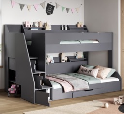 Flair Slick Staircase Triple Bunk Bed with Storage Grey - thumbnail 1