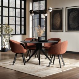 SOLACE+CO Emil Round Mottled Glass Dining Table with Vito Chairs Set of 4 - thumbnail 1