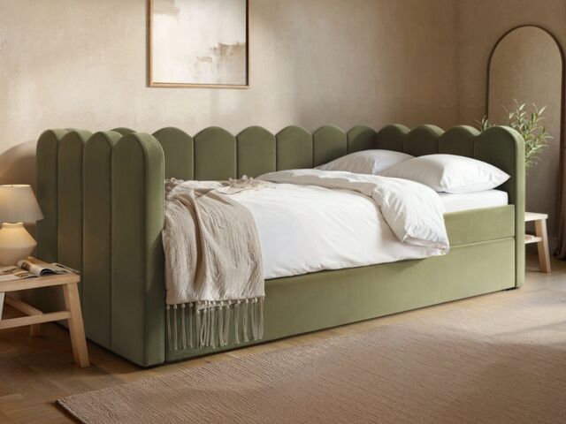 Flair Esme Cloud Day Bed with Trundle Khaki Green Velvet - image 1