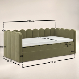 Flair Esme Cloud Day Bed with Trundle Khaki Green Velvet - thumbnail 6