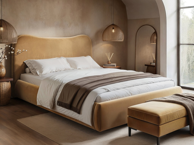 SOLACE+CO Ember Ottoman Bed Sand Velvet Kingsize - image 1