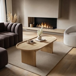 SOLACE+CO Varm Ribbed Wooden Oval Coffee Table Oak