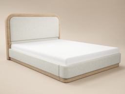 SOLACE+CO Gabriela Wooden Upholstered Bed Cream Chenille Kingsize - thumbnail 3