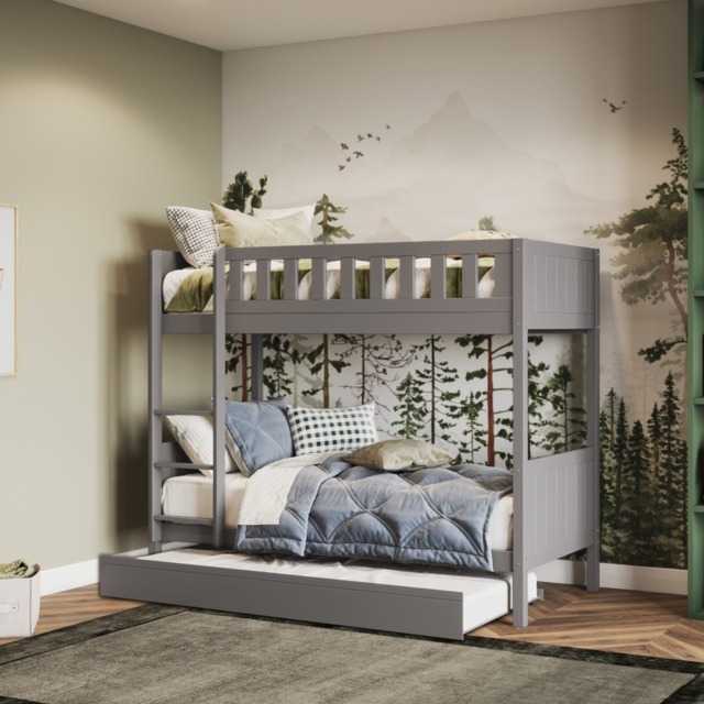 Flair Bea Shorty Wooden Bunk Bed with Trundle-Grey - image 1