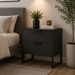 "Welcome Furniture Diego Double 2 Drawer Midi Bedside Cabinet-Black " - thumbnail 1