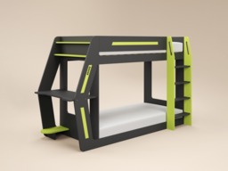 Recoil Alister Gaming Bunk Bed with Desk Charcoal & Green - thumbnail 4