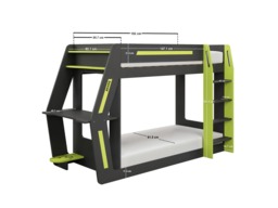 Recoil Alister Gaming Bunk Bed with Desk Charcoal & Green - thumbnail 3