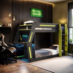 Recoil Alister Gaming Bunk Bed with Desk Charcoal & Green