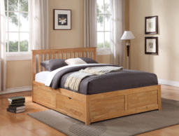 Flintshire Furniture Pentre Hardwood Bed with Fixed Drawer-Oak-Double - thumbnail 1