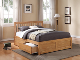 Flintshire Furniture Pentre Hardwood Bed with Fixed Drawer-Oak-Double - thumbnail 2