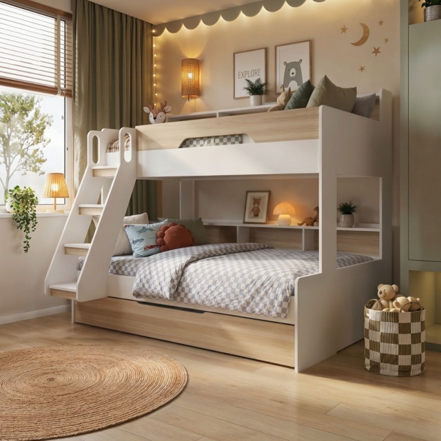 Flair Interstellar Triple Bunk Bed with Storage Oak - image 1