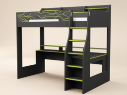 Recoil Ultimate Vivid Gaming High Sleeper with Desk Charcoal & Green Small Double - thumbnail 5