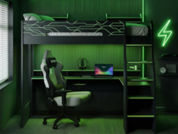 Recoil Ultimate Vivid Gaming High Sleeper with Desk Charcoal & Green Small Double - thumbnail 2