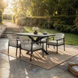 SOLACE+CO Eliza Outdoor Dining Table & Chairs Set Grey & Dark Brown Set of 4 - thumbnail 1
