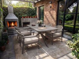SOLACE+CO Eliza Outdoor Dining Table & Chairs Set Grey & Dark Brown Set of 4 - thumbnail 2