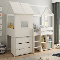 Kids Avenue Ordi Playhouse Mid Sleeper Bed with Storage Underneath White - thumbnail 1